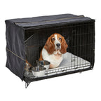 MidWest Homes for Pets Double Door iCrate Starter Kit, 42-inch Dog Crate Bundle for Large Dogs, Includes Cage, Pet Bed, 2 Bowls and Privacy Cover