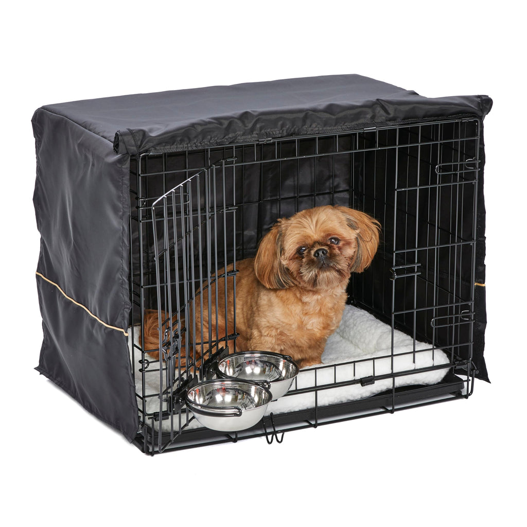 MidWest Homes for Pets Double Door iCrate Starter Kit, 42-inch Dog Crate Bundle for Large Dogs, Includes Cage, Pet Bed, 2 Bowls and Privacy Cover