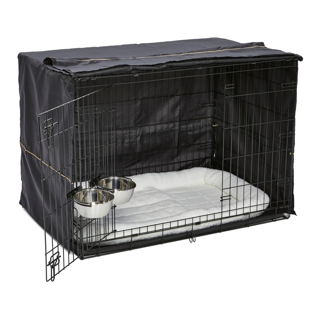 MidWest Homes for Pets Double Door iCrate Starter Kit, 42-inch Dog Crate Bundle for Large Dogs, Includes Cage, Pet Bed, 2 Bowls and Privacy Cover