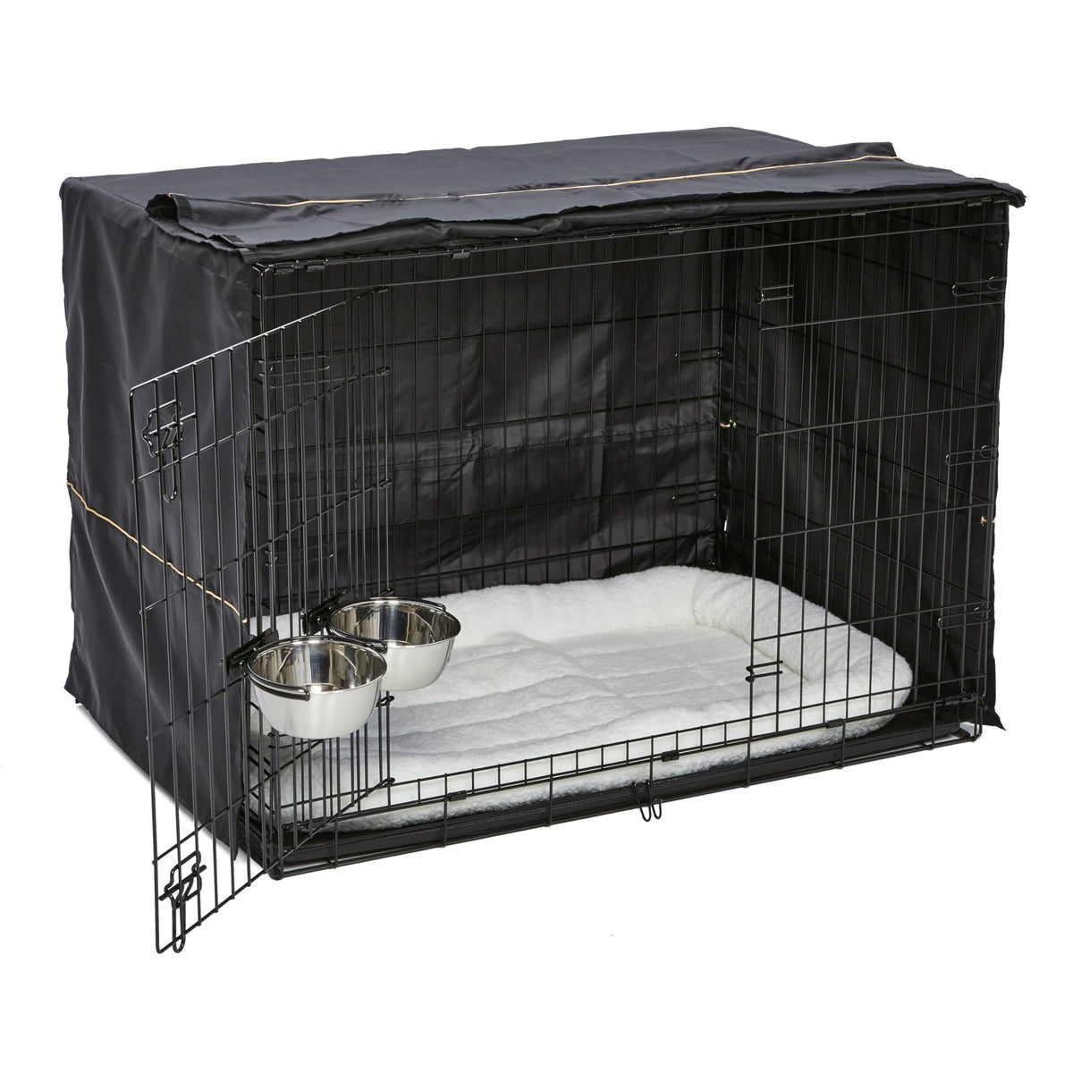 MidWest Homes for Pets Double Door iCrate Starter Kit, 42-inch Dog Crate Bundle for Large Dogs, Includes Cage, Pet Bed, 2 Bowls and Privacy Cover