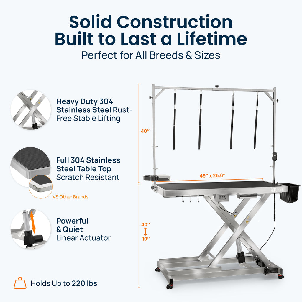 49" Professional Electric Dog Grooming Table, 304 Steel, Heavy Duty