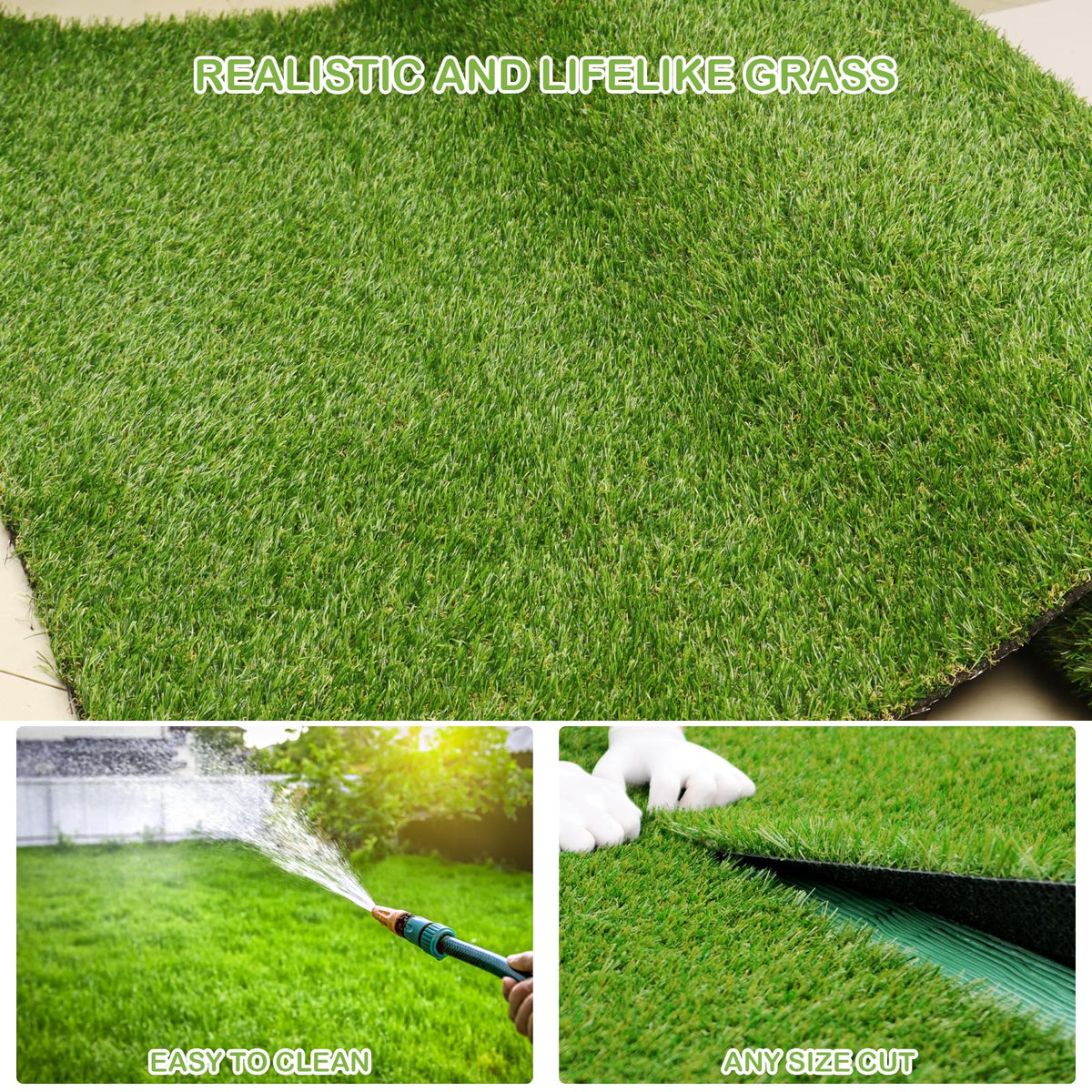 Artificial Turf Grass 13 FT × 42 FT, Realistic Fake Grass Rug with Drainage, 0.8" Height Outdoor Indoor Synthetic Grass Carpet Mat for Dogs, Balcony, Patio, Backyard, Customized